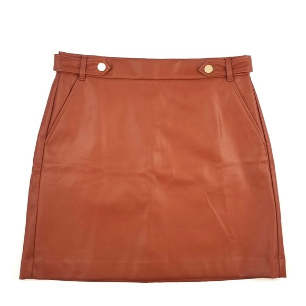 NWT LOFT Brown Faux Leather Mini Skirt Size 14